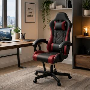 Ergonomikus gamer szék fekete/piros párnákkal