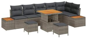 VidaXL Kerti Kanapé Szett párnával tárolóval 9 pcs Szürke Poli rattan
