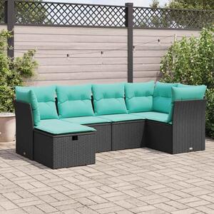 VidaXL 6 részes fekete polyrattan kerti ülőgarnitúra párnákkal