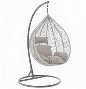 Világos szürke, polyrattan függőfotel szürke párnával
