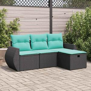 VidaXL 4 részes fekete polyrattan kerti ülőgarnitúra párnákkal