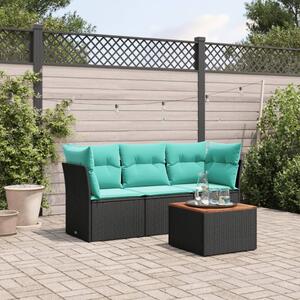 VidaXL 4 részes fekete polyrattan kerti ülőgarnitúra párnával