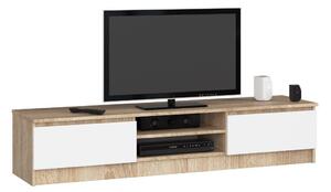 2 ajtós és középső polcokkal rendelkező TV szekrény, laminált faforgácsból, 160x40x33 cm, sonoma tölgy és fehér színben