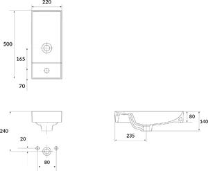 Cersanit Larga mosdótál 50x22 cm négyszögletes beépíthető fehér K677-005