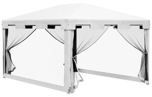 Outsunny 4x3 m-es Pavilon Szúnyoghálóval és 2 Bejárattal, Kerti Pavilon Fém- és PE Anyagból, Fehér, Fekete