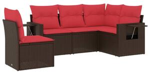 VidaXL 5 db barna polyrattan kerti kanapégarnitúra párnákkal