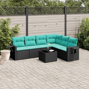 VidaXL 7 db fekete polyrattan kerti kanapégarnitúra párnákkal
