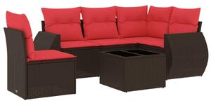 VidaXL 6 db barna polyrattan kerti kanapégarnitúra párnákkal