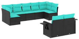 VidaXL 9 db fekete polyrattan kerti kanapégarnitúra párnákkal