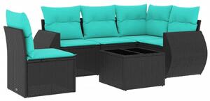 VidaXL 6 db fekete polyrattan kerti kanapégarnitúra párnákkal