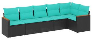 VidaXL 6 db fekete polyrattan kerti kanapégarnitúra párnákkal