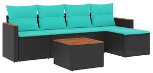 VidaXL 6 db fekete polyrattan kerti kanapégarnitúra párnákkal