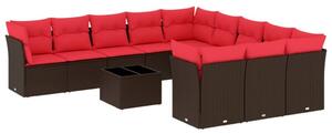 VidaXL 12 db barna polyrattan kerti kanapégarnitúra párnákkal