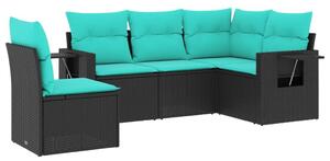 VidaXL 5 db fekete polyrattan kerti kanapégarnitúra párnákkal