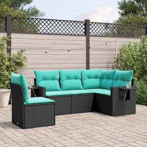VidaXL 5 db fekete polyrattan kerti kanapégarnitúra párnákkal