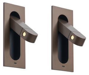 2 darabos modern fali lámpa szett sötét bronz színben, LED-del és USB-C porttal - Hilton