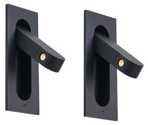 2 darabos modern fekete fali lámpa szett LED-del és USB-C porttal - Hilton