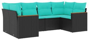 VidaXL 6 db fekete polyrattan kerti kanapégarnitúra párnákkal