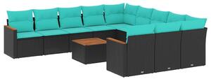 VidaXL 12 db fekete polyrattan kerti kanapégarnitúra párnákkal
