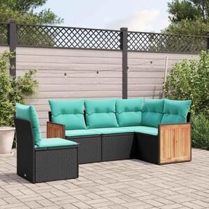 VidaXL 5 db fekete polyrattan kerti kanapégarnitúra párnákkal