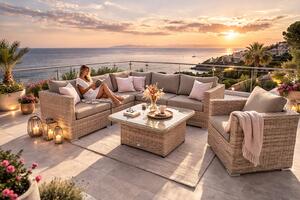 DEOKORK Rattan variálható ülőgarnitúra MALIBU 6 fő részére (cappuccino)
