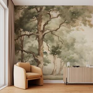 Fotótapéta Oak liget utánzata elmosódott akvarell, Fotótapéta erdő, Fotótapéta erdő nyírfák, w03465 : Uwalls.hu