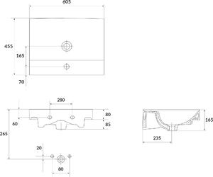 Cersanit Larga mosdótál 60.5x45.5 cm négyszögletes beépíthető fehér K120-009