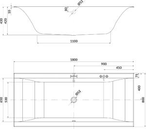 Cersanit Larga slip téglalap alakú fürdőkád 180x80 cm fehér S301-306