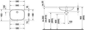 Duravit D-Code mosdótál 56x40 cm négyszögletes alulról beépíthető fehér 0338560000