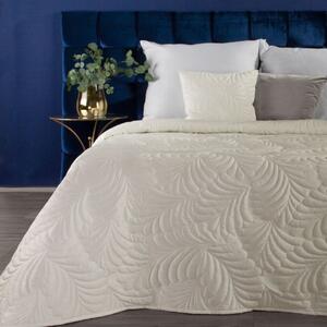 Modern krémfehér egyszínű ágytakaró levél motívummal Szélesség: 170 cm | Hossz: 210 cm
