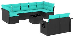 VidaXL 10 db fekete polyrattan kerti kanapégarnitúra párnákkal