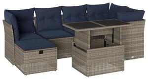 VidaXL 7 db szürke polyrattan kerti kanapégarnitúra párnákkal