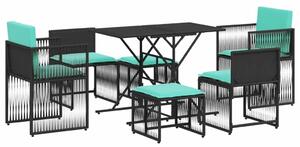 VidaXL 7 db fekete polyrattan kerti étkezőgarnitúra párnákkal