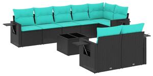 VidaXL 9 db fekete polyrattan kerti kanapégarnitúra párnákkal