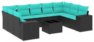 VidaXL 10 db fekete polyrattan kerti kanapégarnitúra párnákkal
