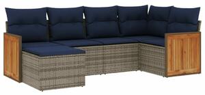 VidaXL 6 db szürke polyrattan kerti kanapégarnitúra párnákkal