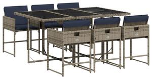 VidaXL 7 db szürke polyrattan kerti étkezőgarnitúra párnákkal