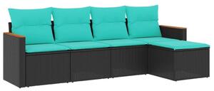 VidaXL 5 db fekete polyrattan kerti kanapégarnitúra párnákkal