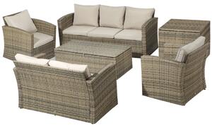 Outsunny 6 darabos rattan kerti szett, tárolós asztallal, bézs