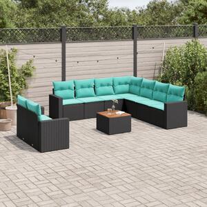 VidaXL 10 részes fekete polyrattan kerti ülőgarnitúra párnával