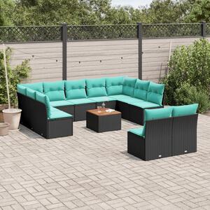 VidaXL 12 részes fekete polyrattan kerti ülőgarnitúra párnákkal
