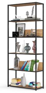 AKORD LOFT ipari stílusú polcrendszer 80 cm fekete/craft tölgy 6 polcos