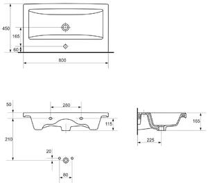 Cersanit Como mosdótál 80x45 cm négyszögletes beépíthető fehér K32-004-BOX