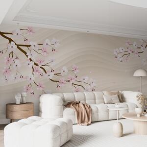 Fotótapéta Sakura ágak hullámos homokos háttéren, Fotótapéta erdő, Fotótapéta erdő fák, w08959 : Uwalls.hu