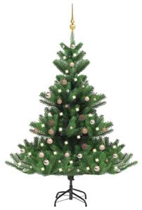 Zöld nordmann műfenyő LED-fényekkel és gömbszettel 150 cm