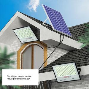 2 db-os LED reflektor szett Flippy napelemmel, mozgásérzékelővel, távirányítóval, vízálló, 322*2 beépített LED, 200W, 30*24 cm, IP67, modern dizájn, fekete