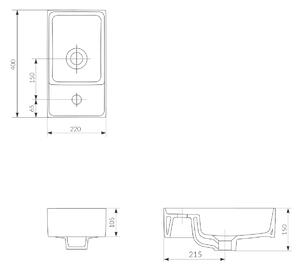 Cersanit Crea mosdótál 40x22 cm négyszögletes beépíthető fehér K114-004