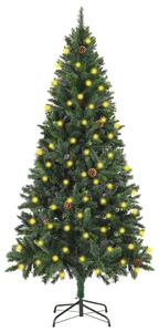 Zöld megvilágított műkarácsonyfa gömb szettel/tobozzal 180 cm