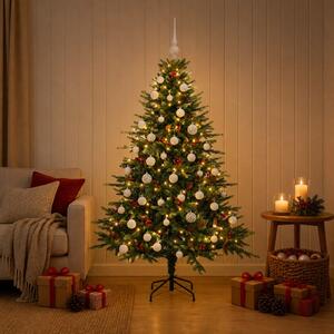 Műkarácsonyfa gömbbel 120 cm 150 LED Meleg fehér PVC és fém