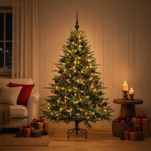 Műkarácsonyfa gömbbel 120 cm 150 LED Meleg fehér PVC és fém